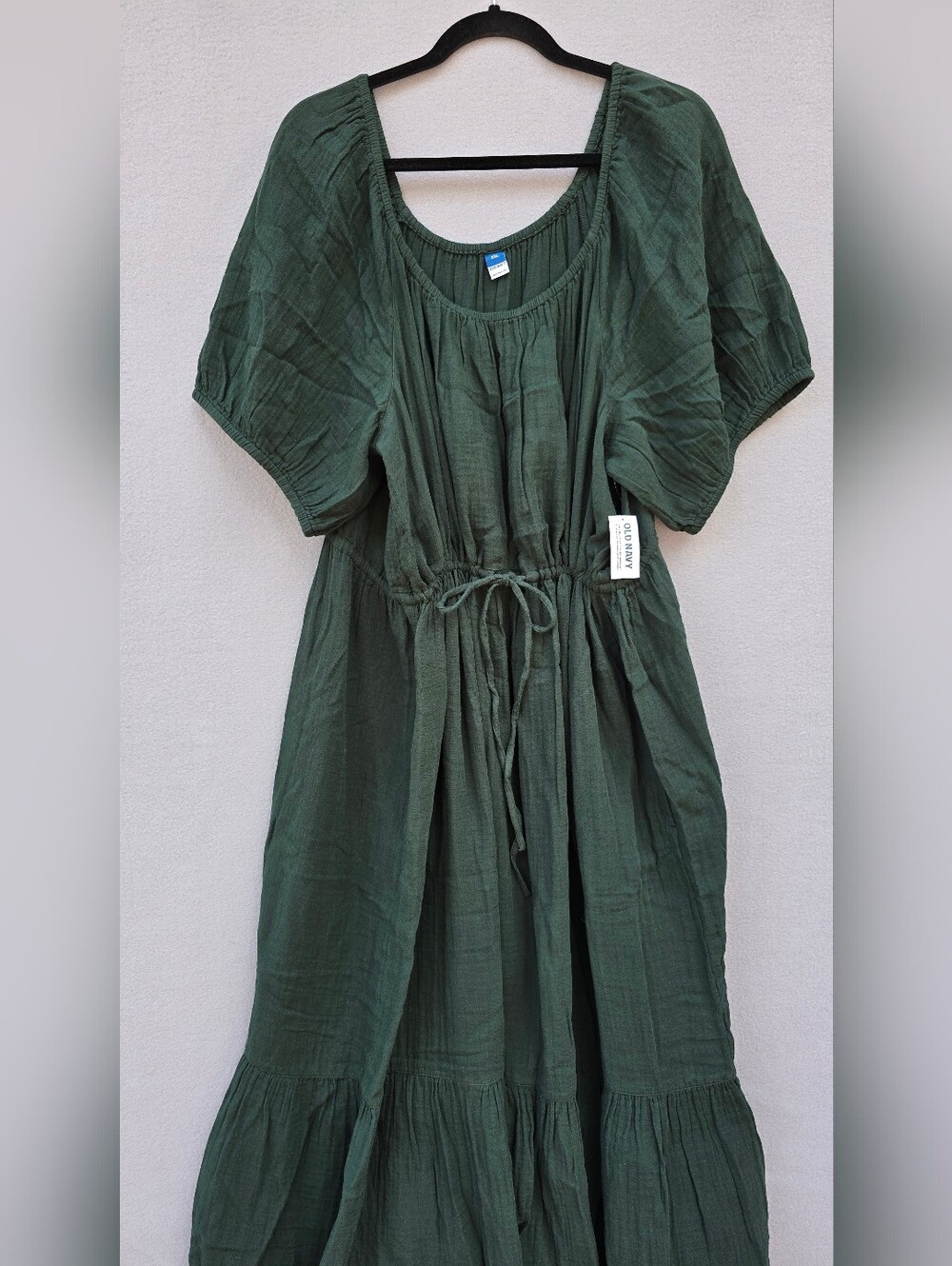 NWT Old Navy Green Cotton Women's Dress XXL Scoop Neck Peasant